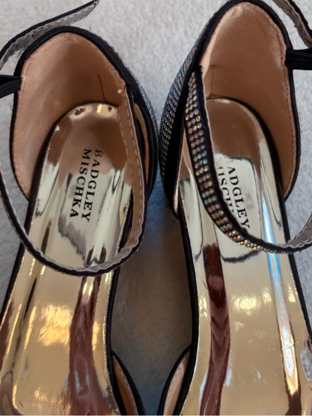 Badgley Mischka Girl’s Iridescent Crystal Ankle-Strap Block Heel Sz 3